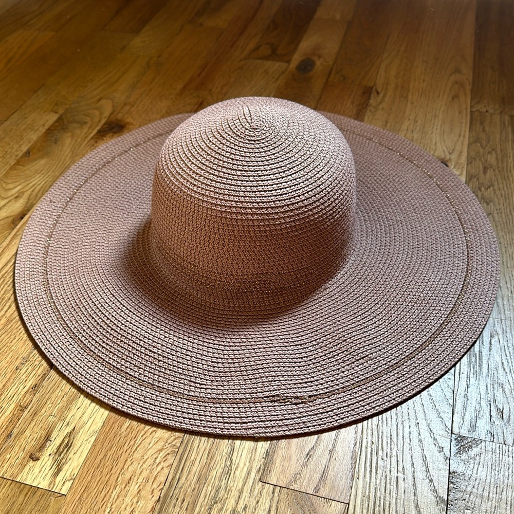 Lauren Conrad metallic thread sun hat spf 50 pink beach wide brim - Picture 2 of 4